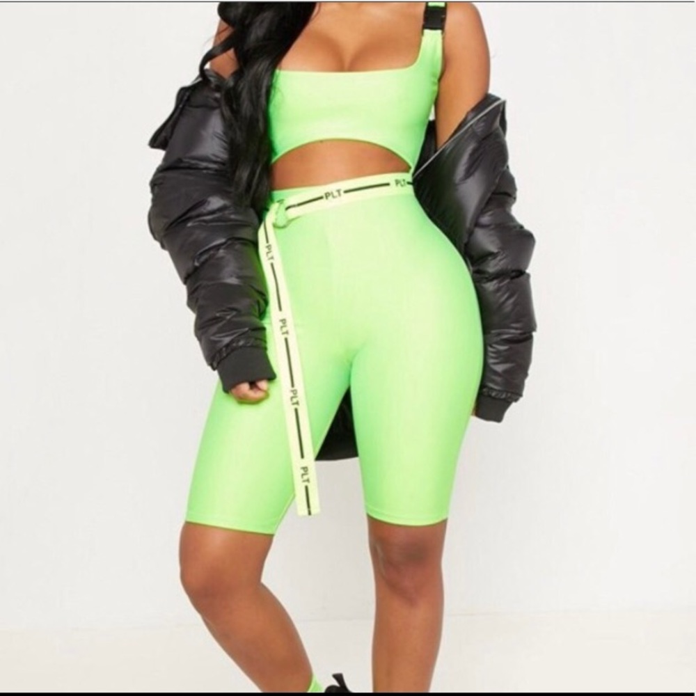 “Pretty Little Thing” neon green athletic unitard